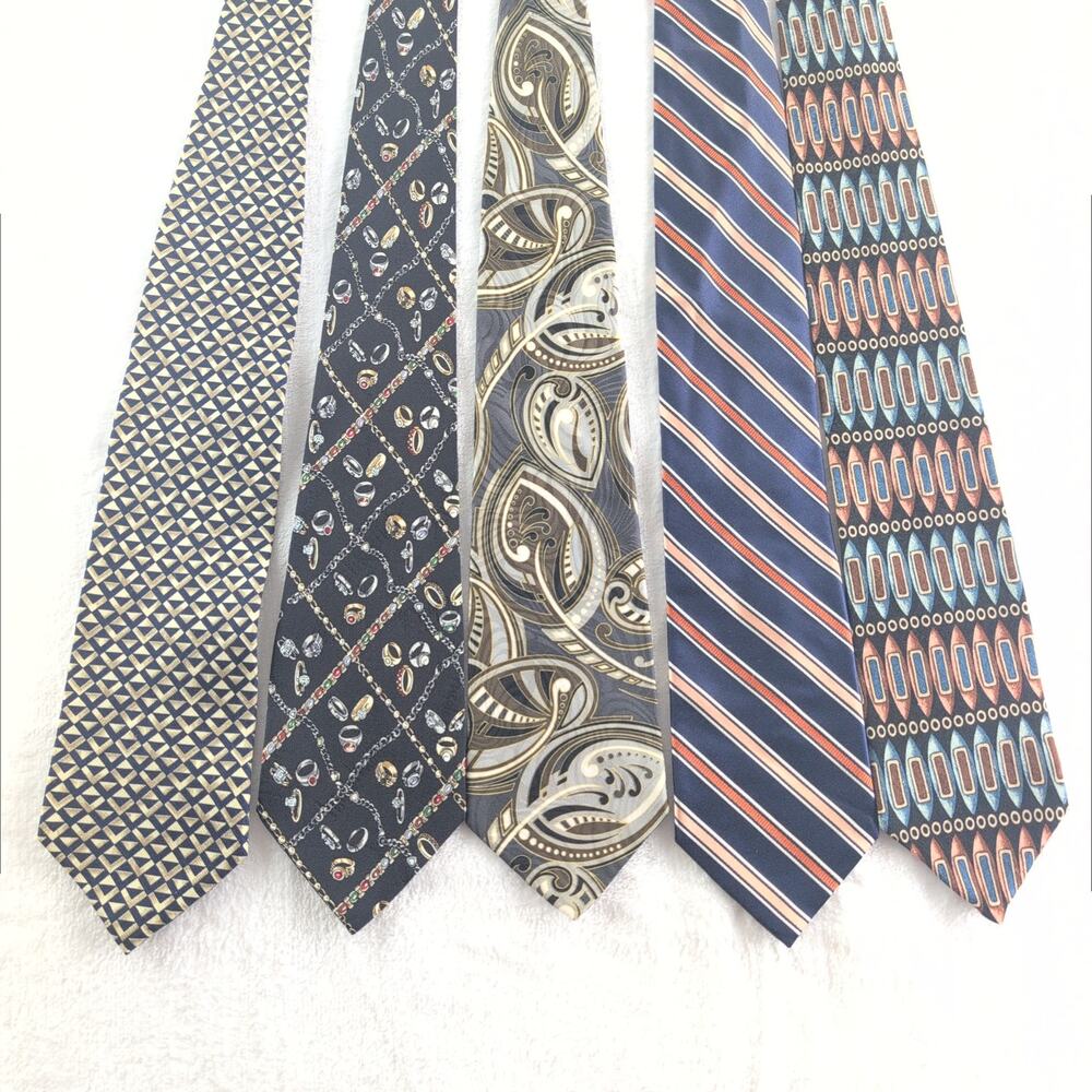 Vintage Lot (5) 100% Silk Ties (Italian Silk NWT-Zylos-Surrey-ProntoUomo)